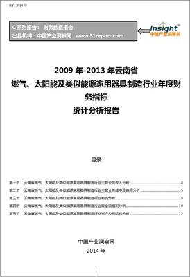 2009-2013年云南省燃氣、太陽能及類似能源家用器具制造行業(yè)財務指標分析年報——聚焦太陽能用器具制造